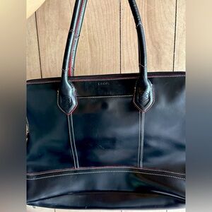 LODIS Black leather laptop /purse bag red trim